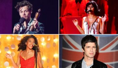 Clockwise from top left: Harry Styles, Raye, Noel Gallagher and Olivia Dean will all be at the Brits tonight: Pics: PA/ AP