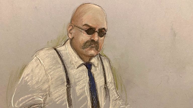 A court sketch by Elizabeth Cook of Bronson during a previous parole hearing. Pic: PA