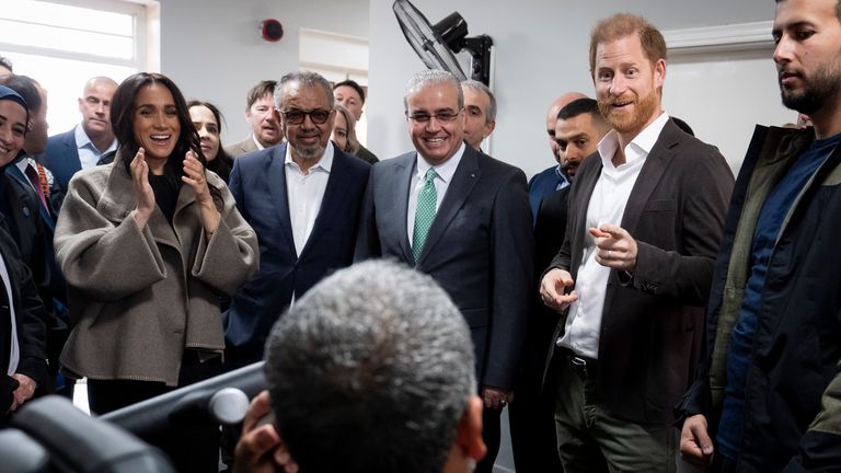 The Duke and Duchess of Sussex at the National Centre for Rehabilitation of Addicts. Pic: PA