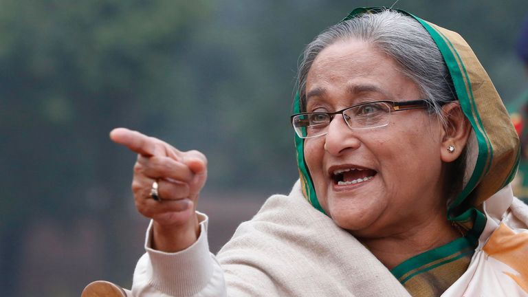 Sheikh Hasina speaks during a press conference in 2014. Pic: AP