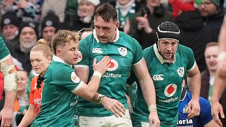 Ireland's Jack Conan scored early in the second half, but the try only brought them level Sam Prendergast missed his second close-range conversion