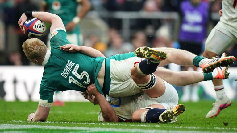 Jamie Osborne scored Ireland's fifth try as they made history at Twickenham