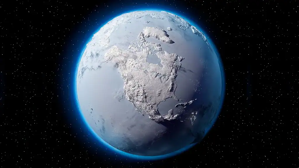 Covered Earth with space background, illustrating climate change and polar regions.