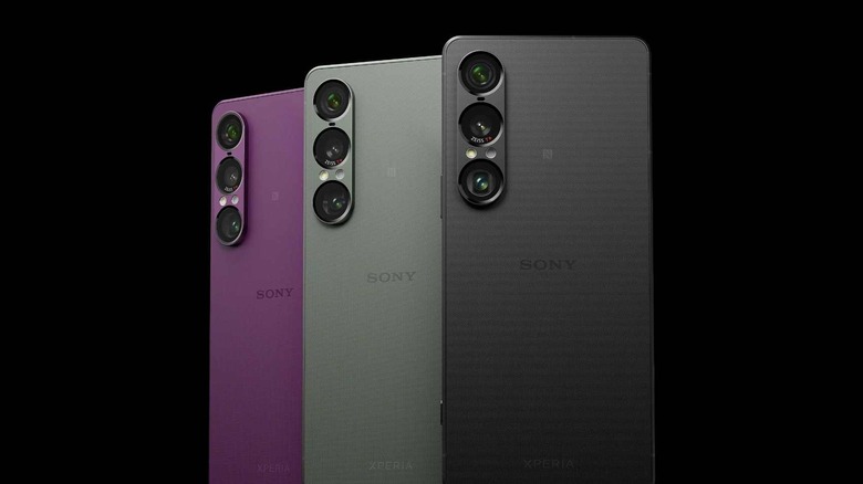 Three color options of Sony Xperia 1 VII on a black background.