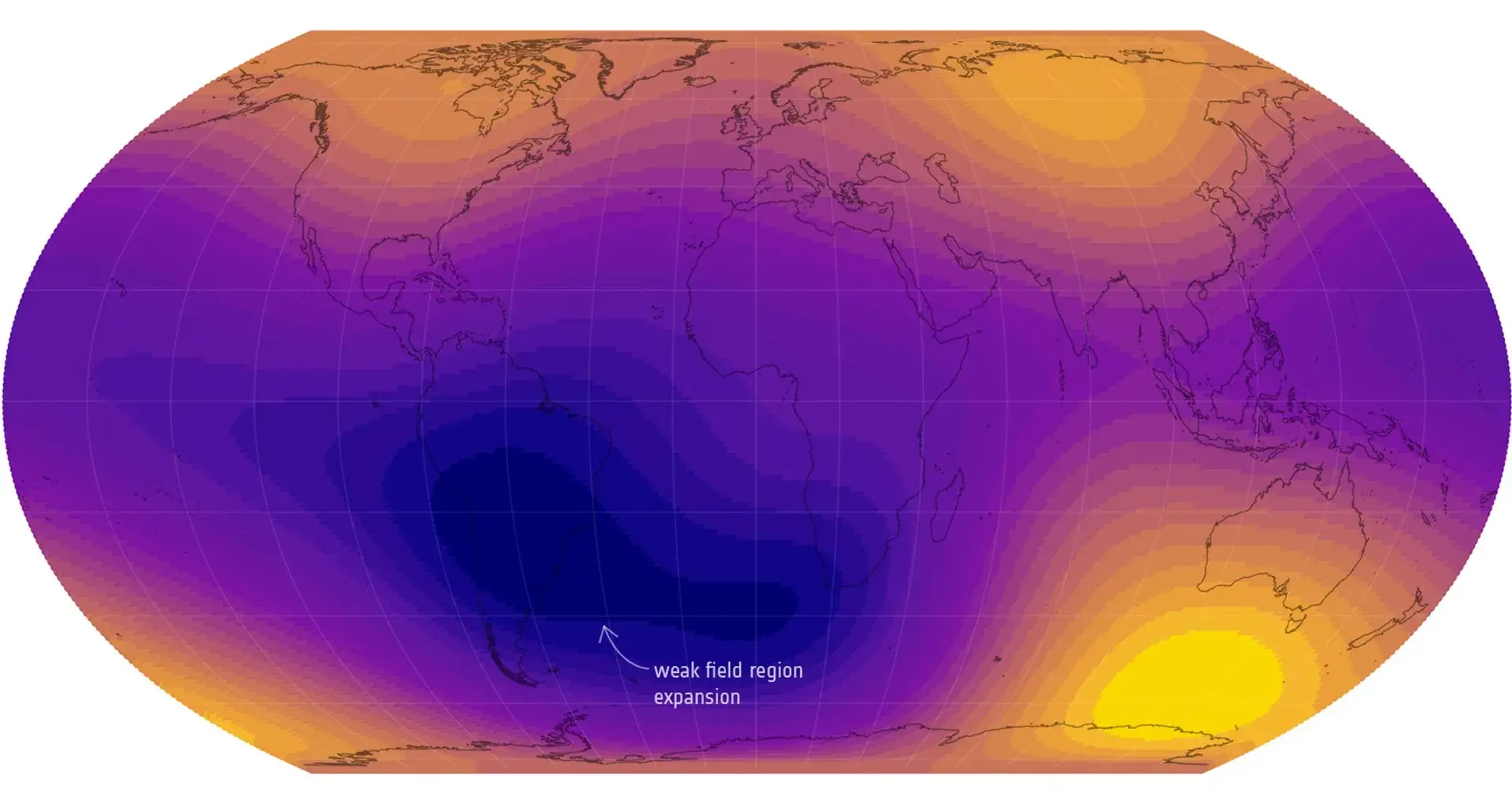 A giant weak spot in Earth’s magnetic field is now half the size of Europe