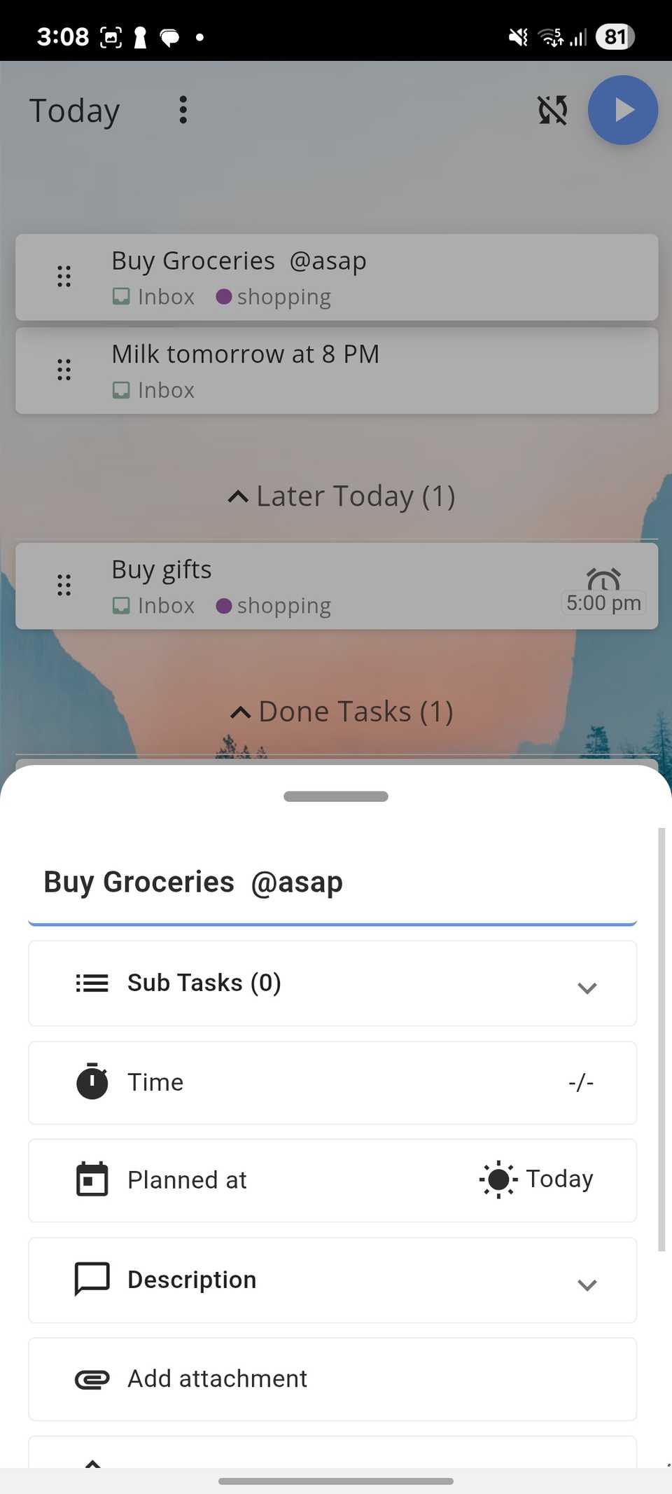 Super Productivity add a task