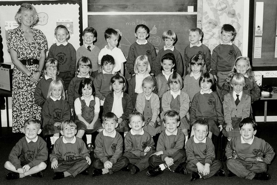 Teacher Gwen Mayor, who was killed in the Dunblane massacre in 1996, with her class of children, 16 of whom also died. Photo: Mathieu Polak/Getty Images