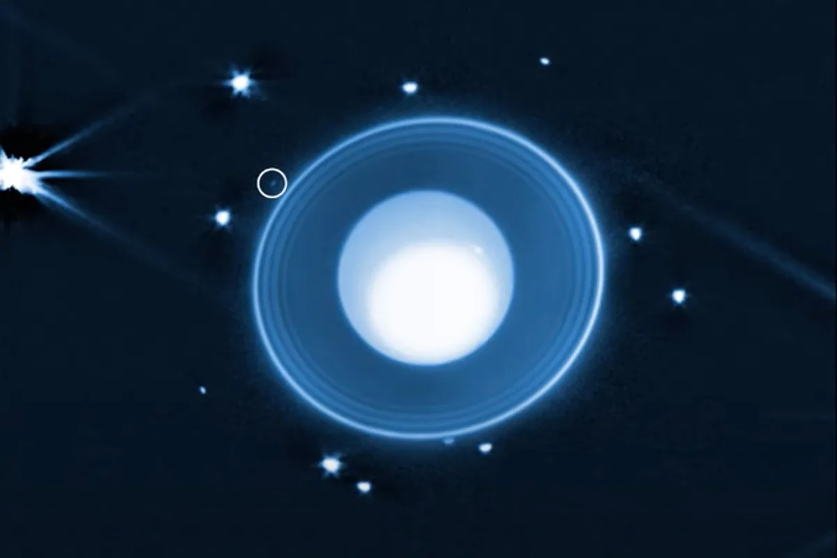 Astronomers using NASA’s James Webb Space Telescope discovered a new moon orbiting Uranus. Credit: NASA, ESA, CSA, STScI, M. El Moutamid (SwRI), M. Hedman (University of Idaho)