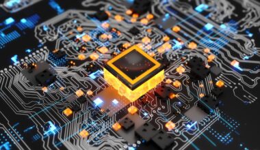 A yellow processor on logic board.