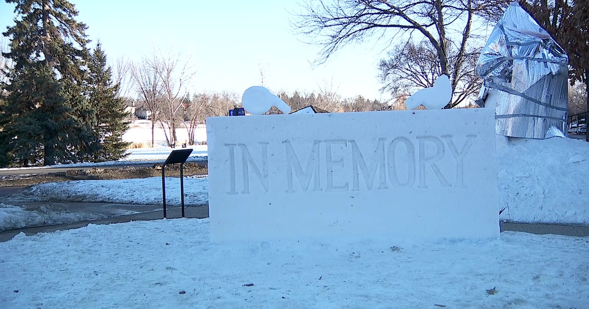 ‘ICE Out’ snow sculpture honors Renee Good at Lake of the Isles