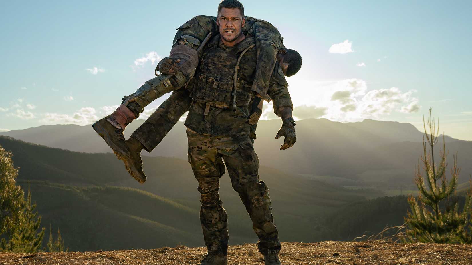 War Machine. (L-R) Alan Ritchson as 81 and Stephan James as 7 in War Machine. 