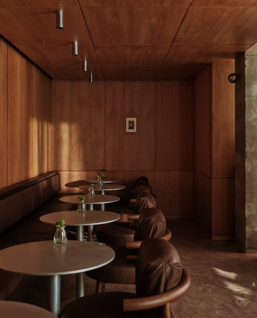 Steel tables and wooden chairs