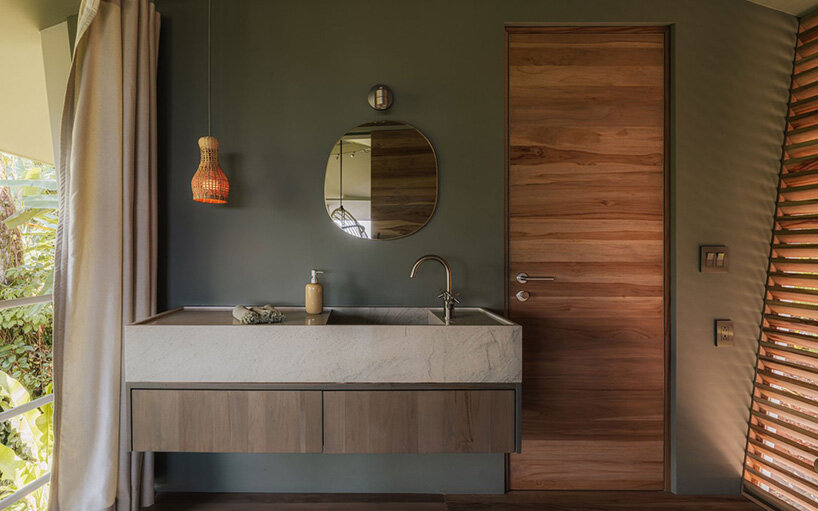 natural materials and muted tones define the kitchen