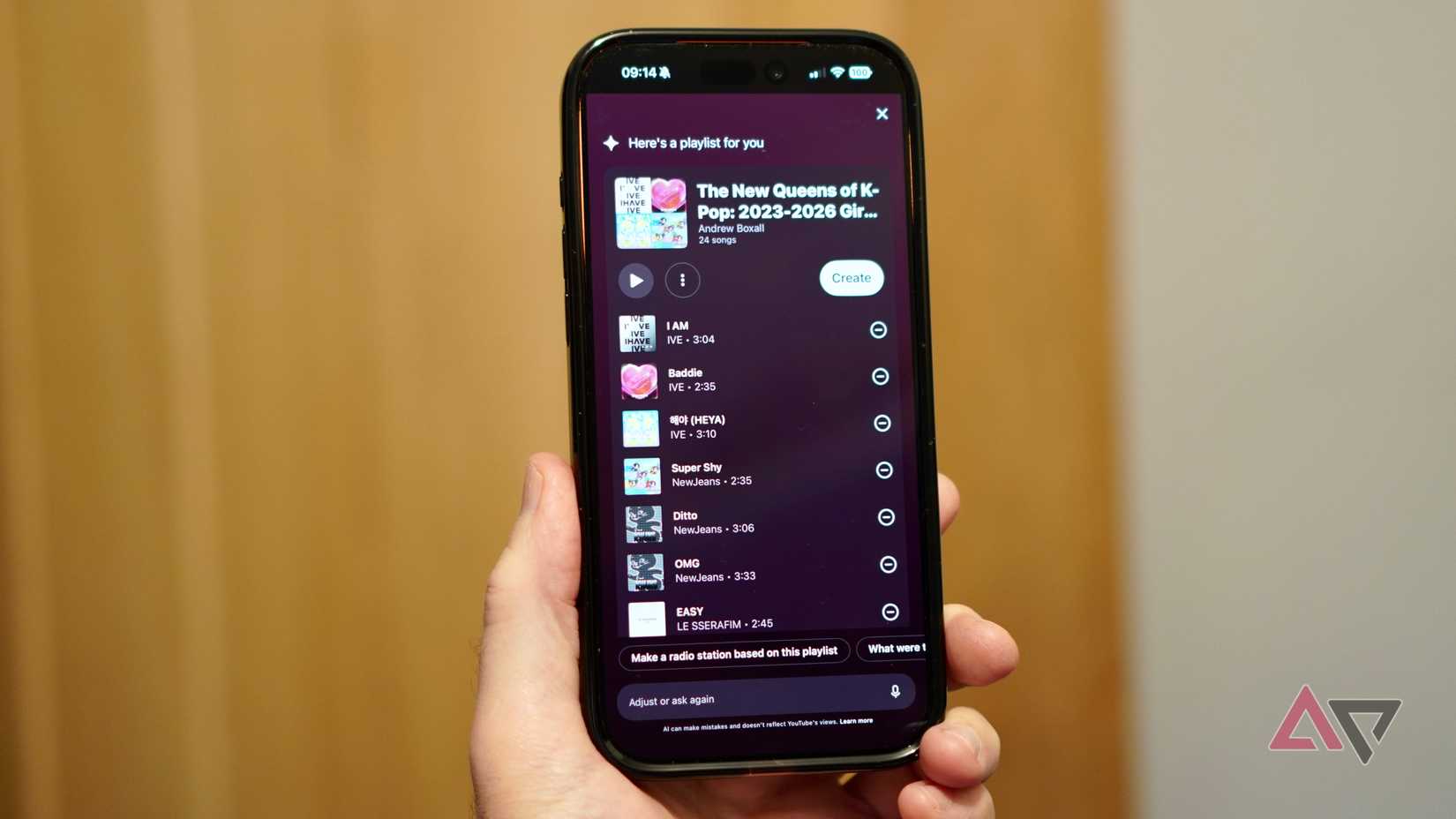 Using the AI Playlist feature in the YouTube Music app