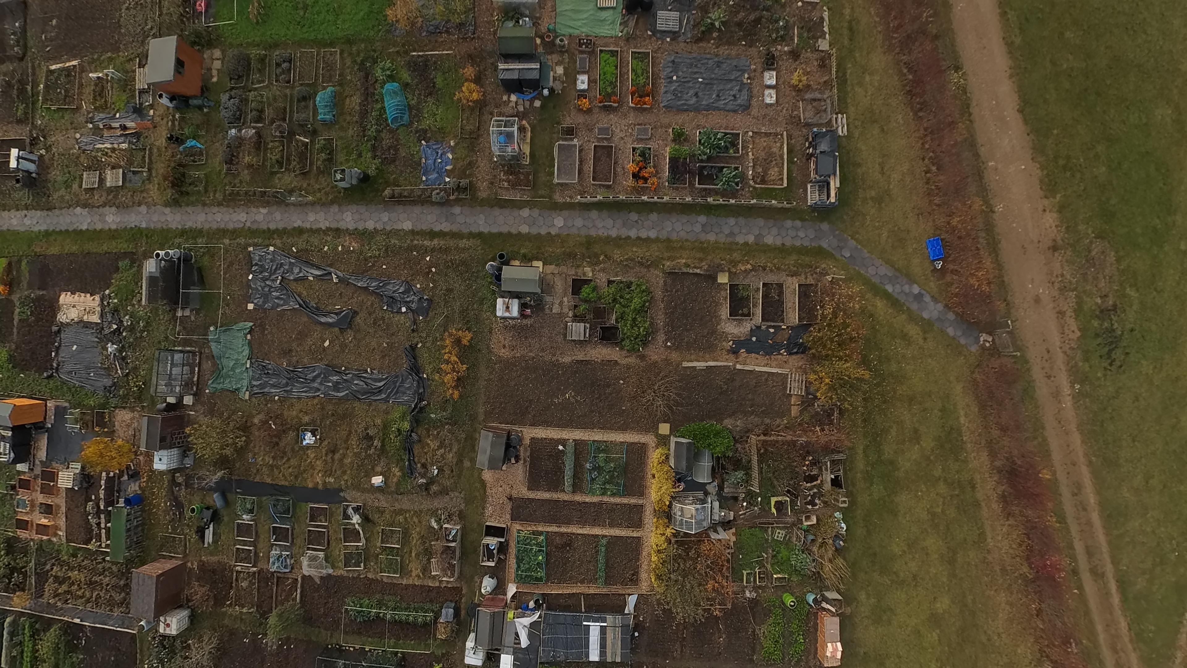 A photo of an allotment captured with the Antigravity A1 drone