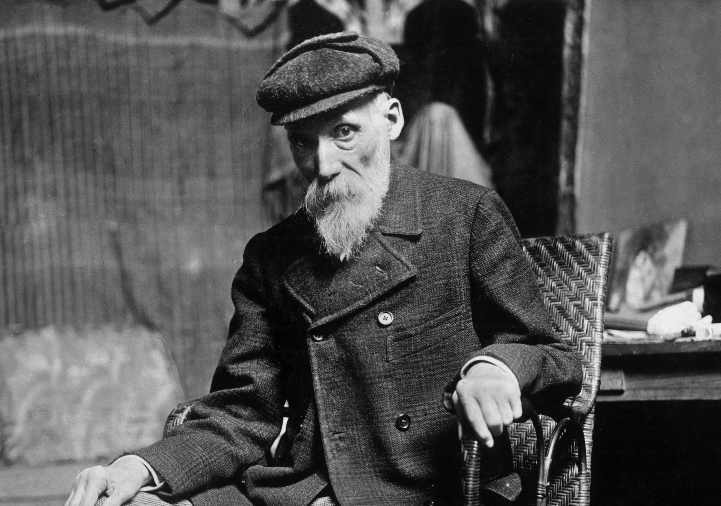 Auguste Renoir, a French painter, in his workshop, circa 1907.