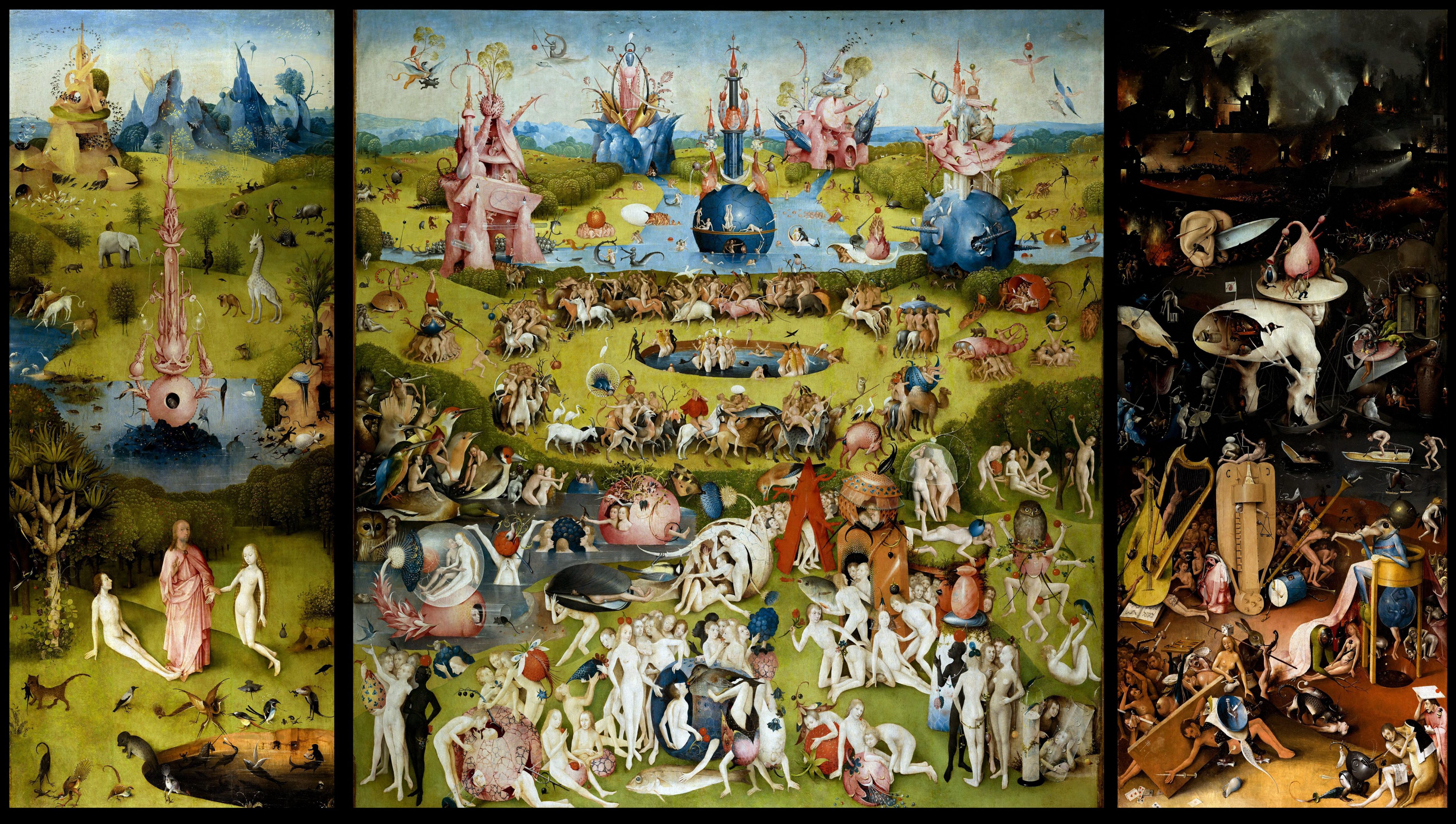 Illustration of Hieronymus Bosch's "The Garden of Earthly Delights" triptych.