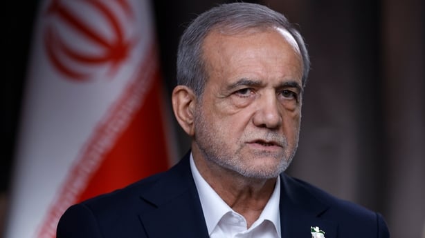 NEW YORK, NEW YORK - SEPTEMBER 25: Iranian President Masoud Pezeshkian speaks with Fox News Channel's Martha MacCallum during an interview on September 25, 2025 in New York City. (Photo by John Lamparski/Getty Images)