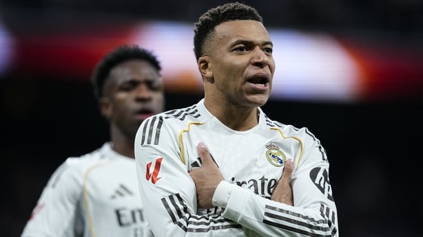 Kylian Mbappe of Real Madrid CF celebrates a goal during the Spanish League, LaLiga EA Sports, football match played between Real Madrid and Levante UD at Bernabeu stadium on January 17, 2026, in Madrid, Spain. 