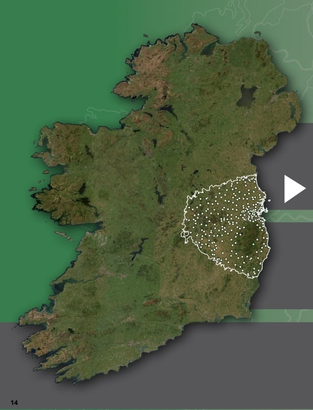 Map shows the Greater Dublin Area also known as Dublin's Commuter Belt