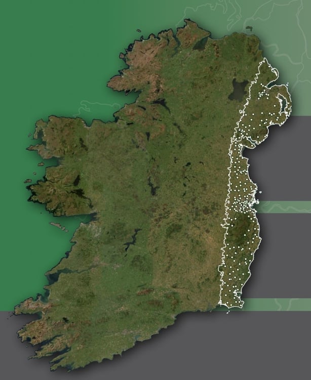 Map of the population of the Eastern Seaboard wherein 43.5 % of total population are resident. 
