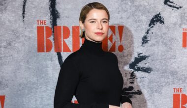 Jessie Buckley dazzles in feathered gown at The Bride! premiere