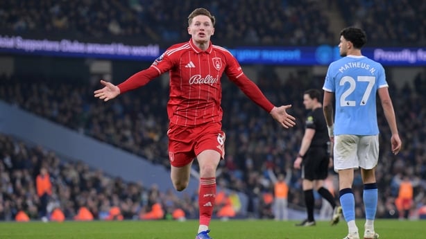 Elliot Anderson of Nottingham Forest celebrates after scoring his team's second goal during the Premier League match between Manchester City and Nottingham Forest at Etihad Stadium on March 4, 2026 in Manchester, England.
