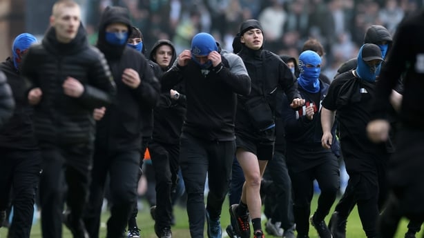 GLASGOW, SCOTLAND - MARCH 08: Rangers Ultras invade the pitch following the Scottish Gas Scottish Cup Quarter Final match between Rangers and Celtic at Ibrox Stadium on March 08, 2026 in Glasgow, Scotland. (Photo by Ian MacNicol/Getty Images)