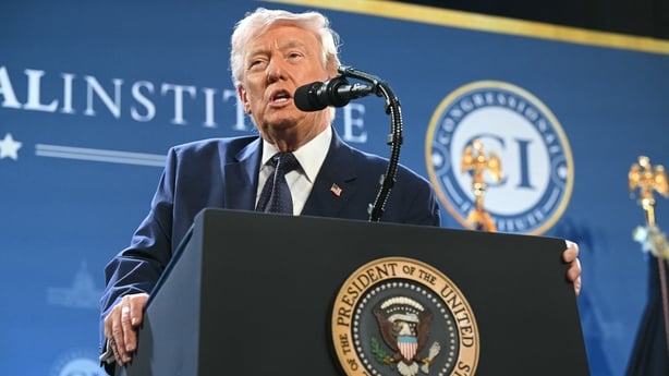 US President Donald Trump speaks during the Republican Members Issues Conference at Trump National Doral in Miami, Florida,