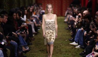 Gillian Anderson closes Paris Fashion Week on Miu Miu runway
