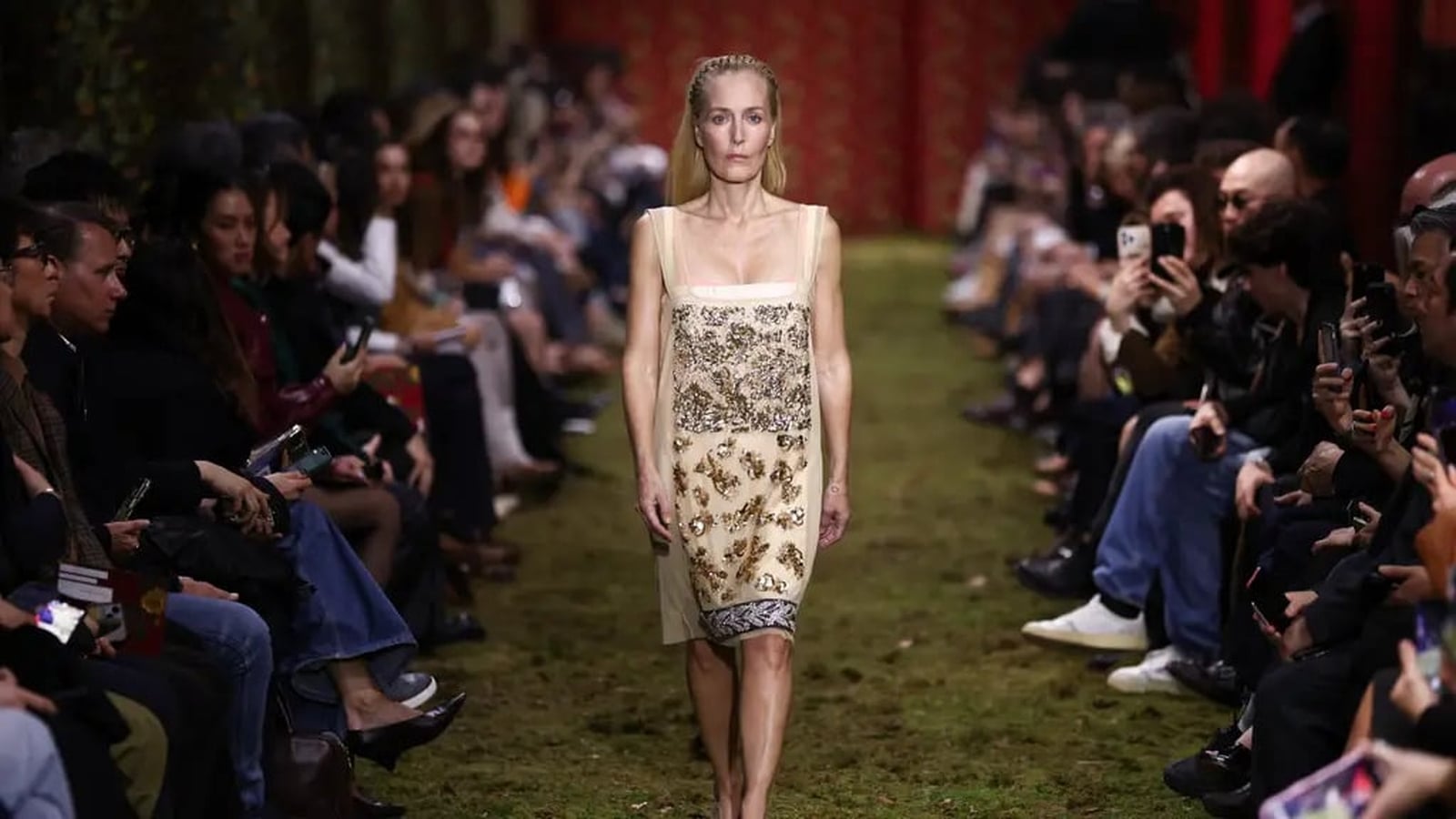 Gillian Anderson closes Paris Fashion Week on Miu Miu runway