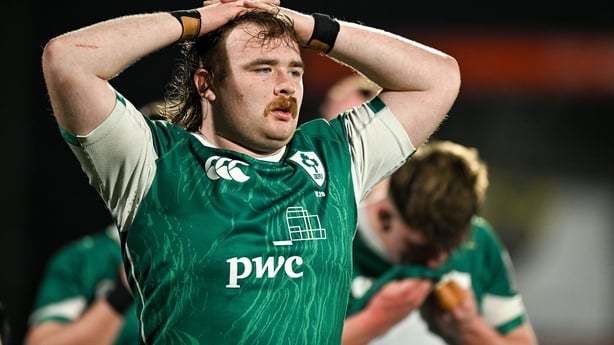 7 March 2025; Tom McAllister of Ireland after the U20 Six Nations Rugby Championship match between Ireland and France at Virgin Media Park in Cork. Photo by Brendan Moran/Sportsfile