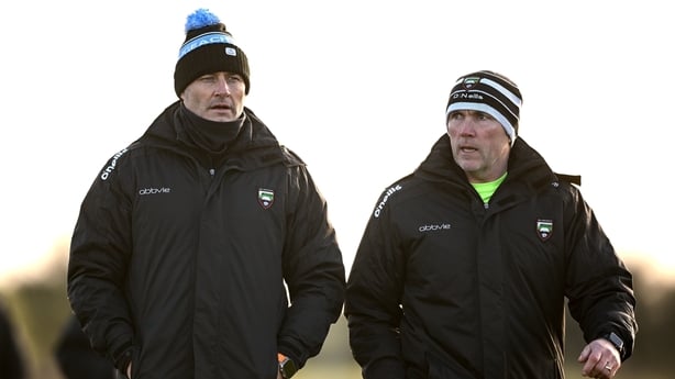 4 January 2026; Sligo joint managers Eamonn O'Hara, left, and Dessie Sloyan during the FBD Connacht League Round 2 match between Sligo and London at Connacht GAA Centre of Excellence in Ballyhaunis, Mayo. Photo by Shauna Clinton/Sportsfile