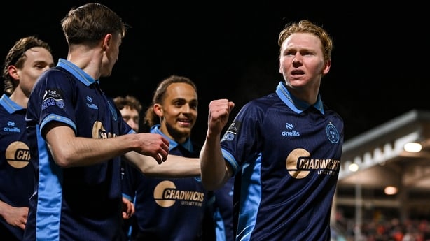 13 March 2026; Jack Henry-Francis of Shelbourne celebrates his side's first goal during the SSE Airtricity Men's Premier Division match between Derry City and Shelbourne at The Ryan McBride Brandywell Stadium in Derry. Photo by Stephen McCarthy/Sportsfile