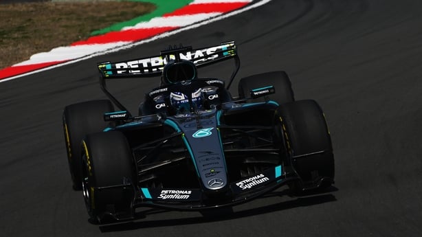 SHANGHAI, CHINA - MARCH 13: George Russell of Great Britain driving the (63) Mercedes AMG Petronas F1 Team W17 on track during practice ahead of the F1 Grand Prix of China at Shanghai International Circuit on March 13, 2026 in Shanghai, China. (Photo by Rudy Carezzevoli/Getty Images)