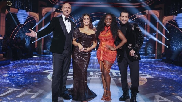 Judges Brian Redmond,Karen Byrne,Oti Mabuse, and Arthur Gourounlian during the live show of RTE's Dancing With The Stars