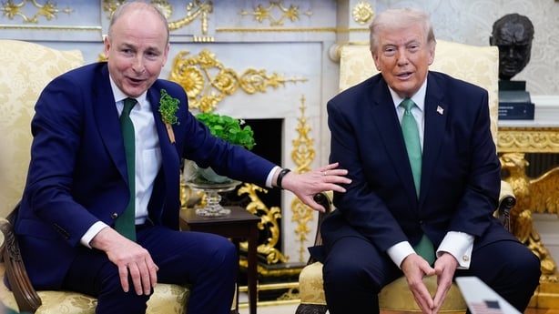US President Donald Trump and Taoiseach Micheal Martin in the Oval Office of the White House in Washington, DC