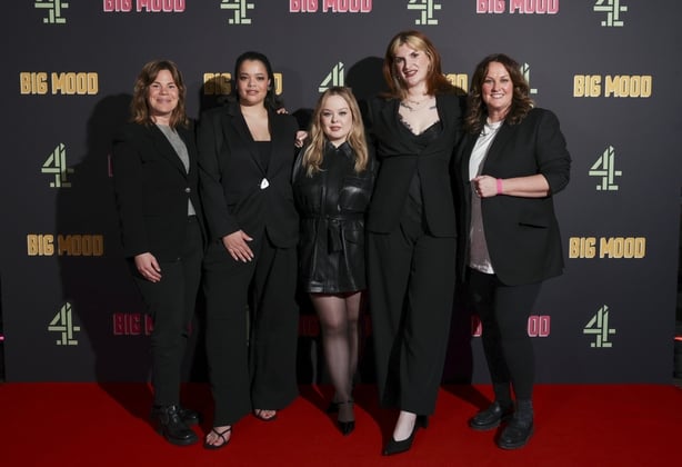 LONDON, ENGLAND - MARCH 17: (L-R) Producer Laura Riseam, Lydia West, Nicola Coughlan, Writer Camilla Whitehill and guest during the