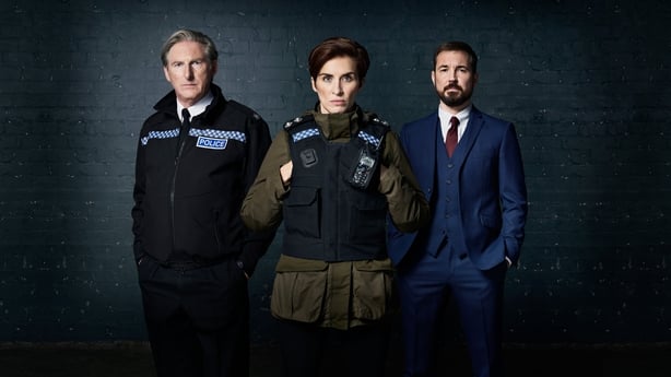 (L-R) Line of Duty's Ted Hastings (Adrian Dunbar), Kate Fleming (Vicky McClure), and Steve Arnott (Martin Compston) Photo: BBC/World Productions/Steffan Hill
