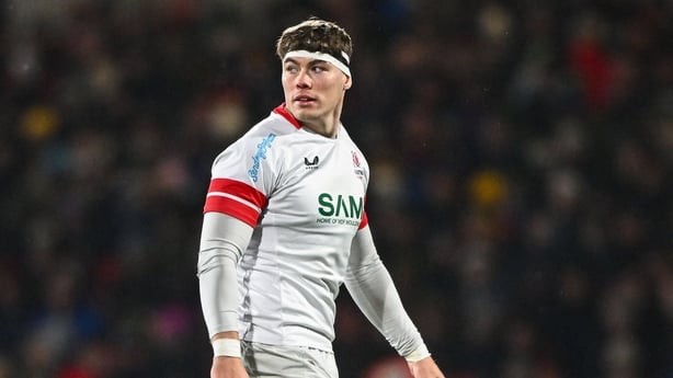 Jude Postlethwaite of Ulster during the United Rugby Championship match between Ulster and Munster at Affidea Stadium in Belfast. 