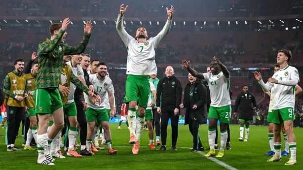 Troy Parrott of Republic of Ireland celebrates after the FIFA World Cup 2026 Group F Qualifier match between Hungary and Republic of Ireland at Puskás Aréna in Budapest, Hungary.