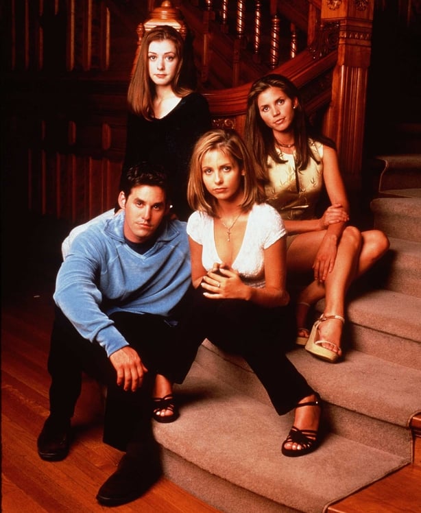 Clockwise from top left: Alyson Hannigan as Willow Rosenberg, Charisma Carpenter as Cordelia Chase, Sarah Michelle Gellar as Buffy and Nicholas Brendon as Xander Harris in
