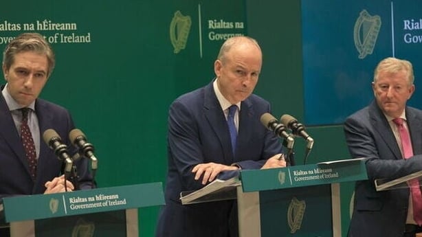 Tanaiste Simon Harris,Taoiseach Micheal Martin, and Minister of State Sean Canney
