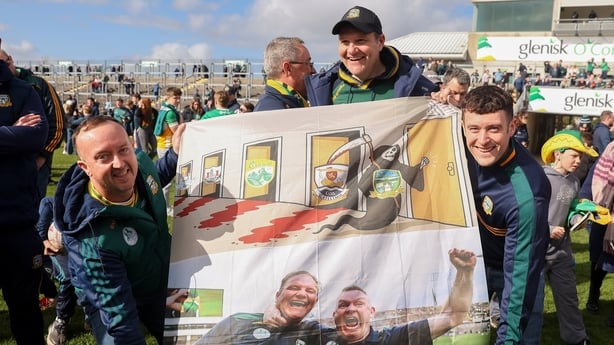 22 March 2026; Meath manager Robbie Brennan with supporters after the Allianz Football League Division 2 match between Offaly and Meath at Glenisk O'Connor Park in Tullamore, Offaly. Photo by Michael P Ryan/Sportsfile