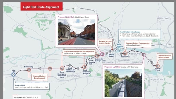 Map showing proposed Cork Luas route