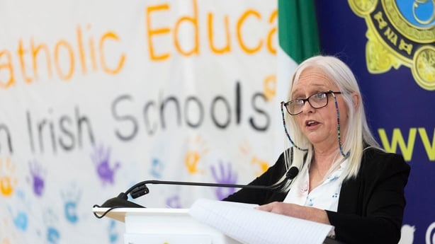Photo shows Jackie Fox speaking to school students (not pictured) at an event in Dublin