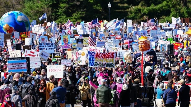 Demonstrators march during the 