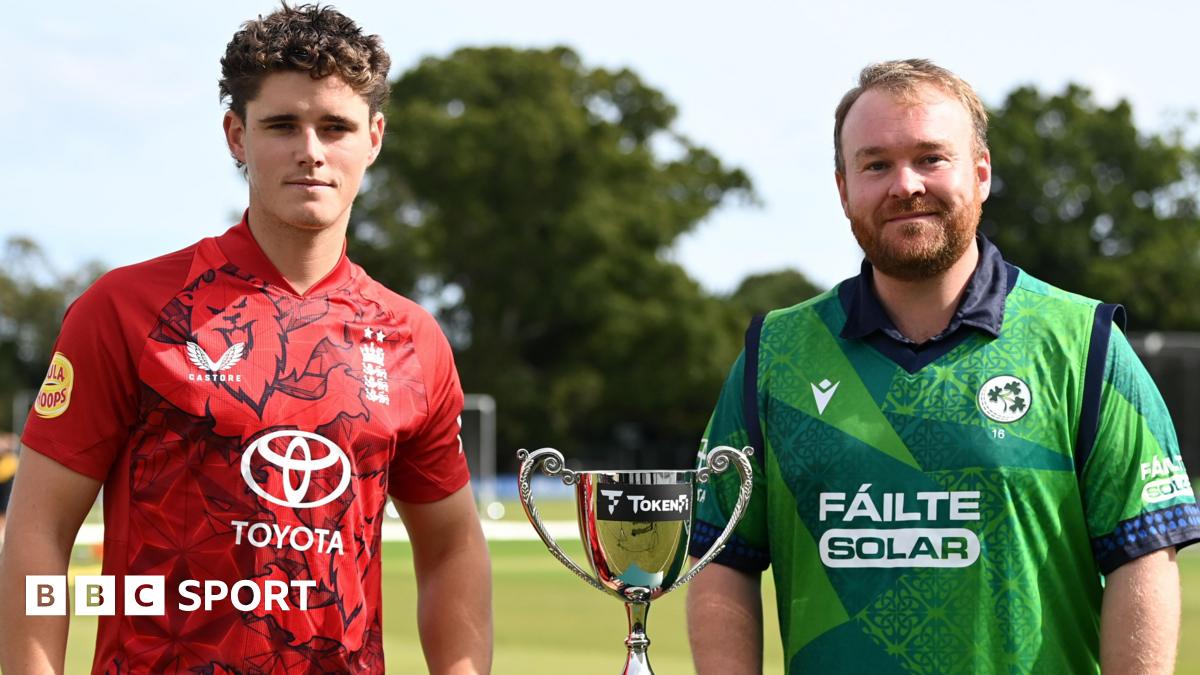 Captains Jacob Bethell and Paul Stirling stand with the trophy before England's T20 series with Ireland in September 2025