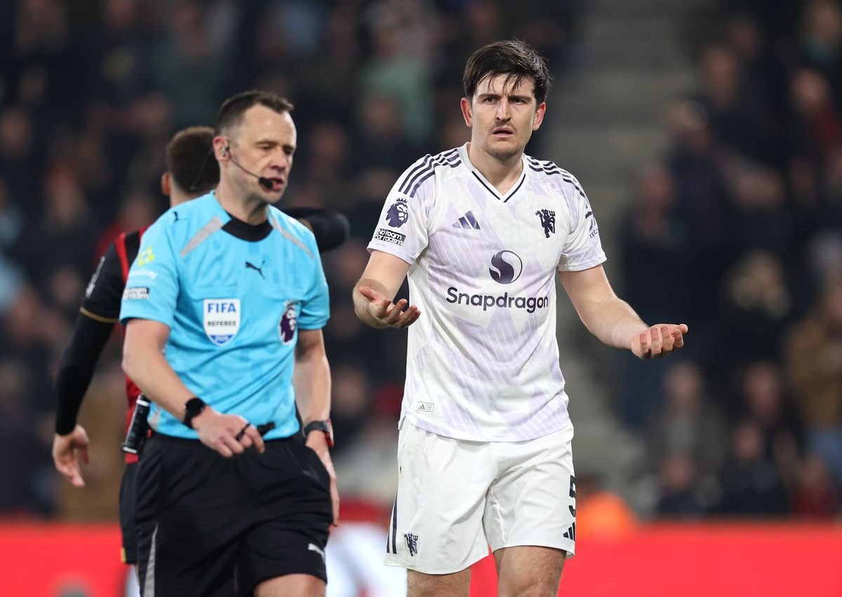 Harry Maguire reacts after being sent off during Manchester United's draw with Bournemouth