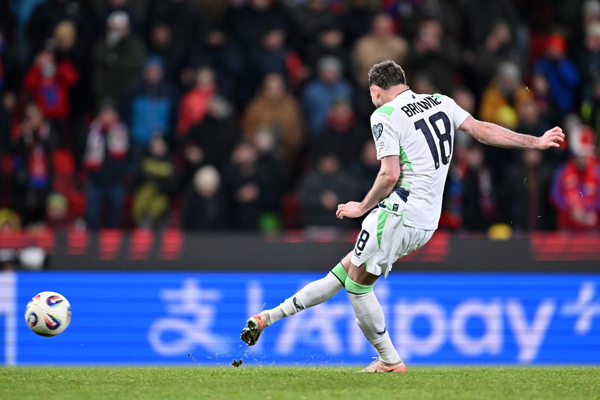 lan Browne of Republic of Ireland misses his side's fifth penalty
